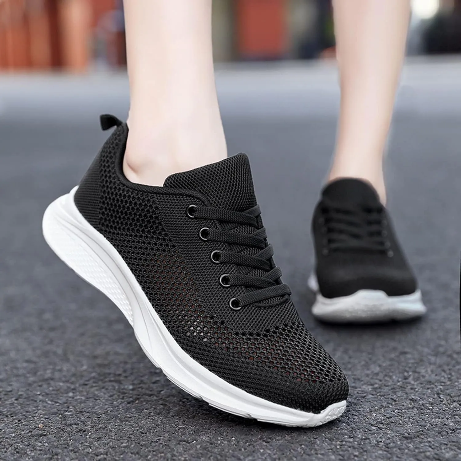 Womens White Tennis Shoes Black Sneakers for Women Men's Running Shoes Comfortable Dressy Slip on Black Loafers Women Platform Women's Sneakers with Arch Support