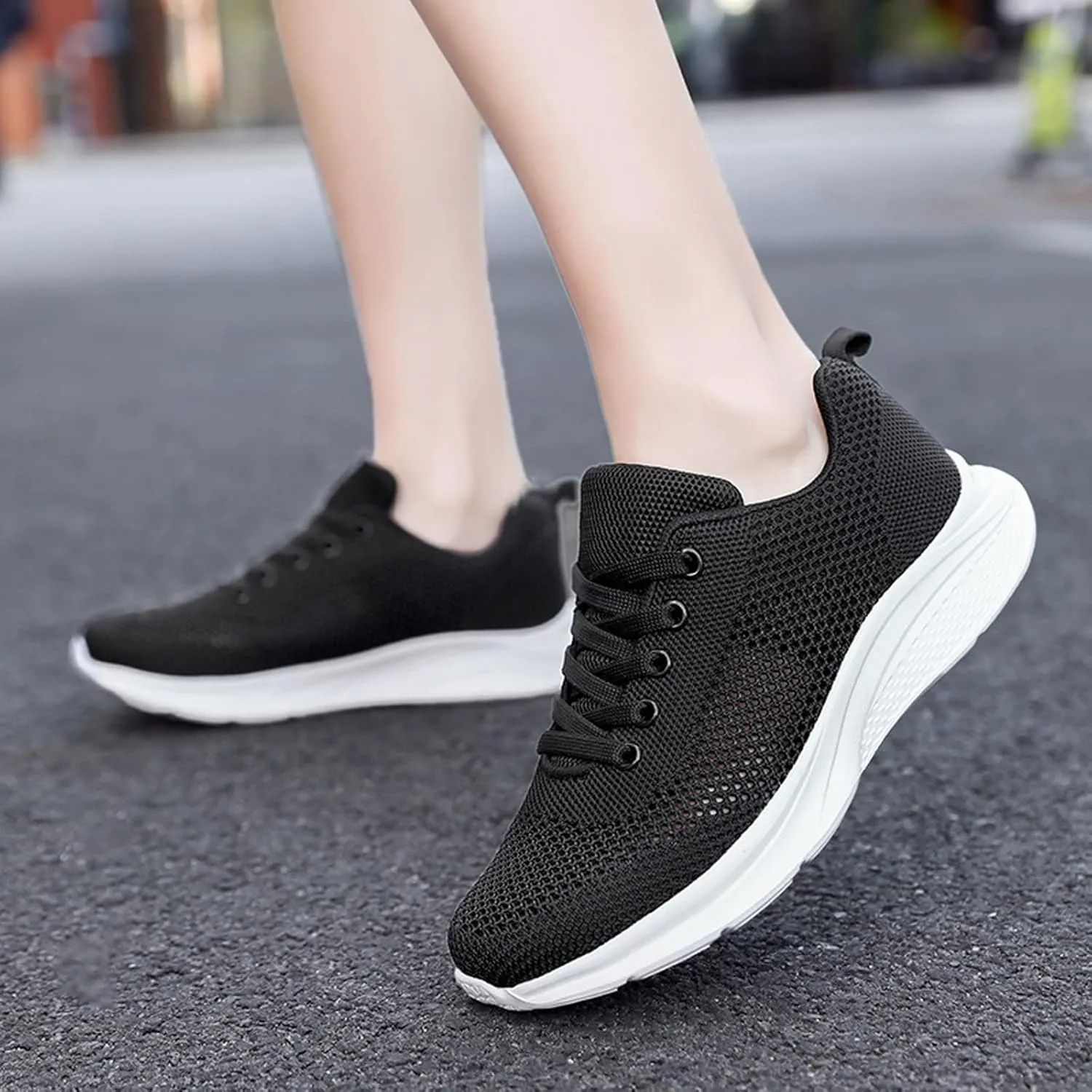 Womens White Tennis Shoes Black Sneakers for Women Men's Running Shoes Comfortable Dressy Slip on Black Loafers Women Platform Women's Sneakers with Arch Support