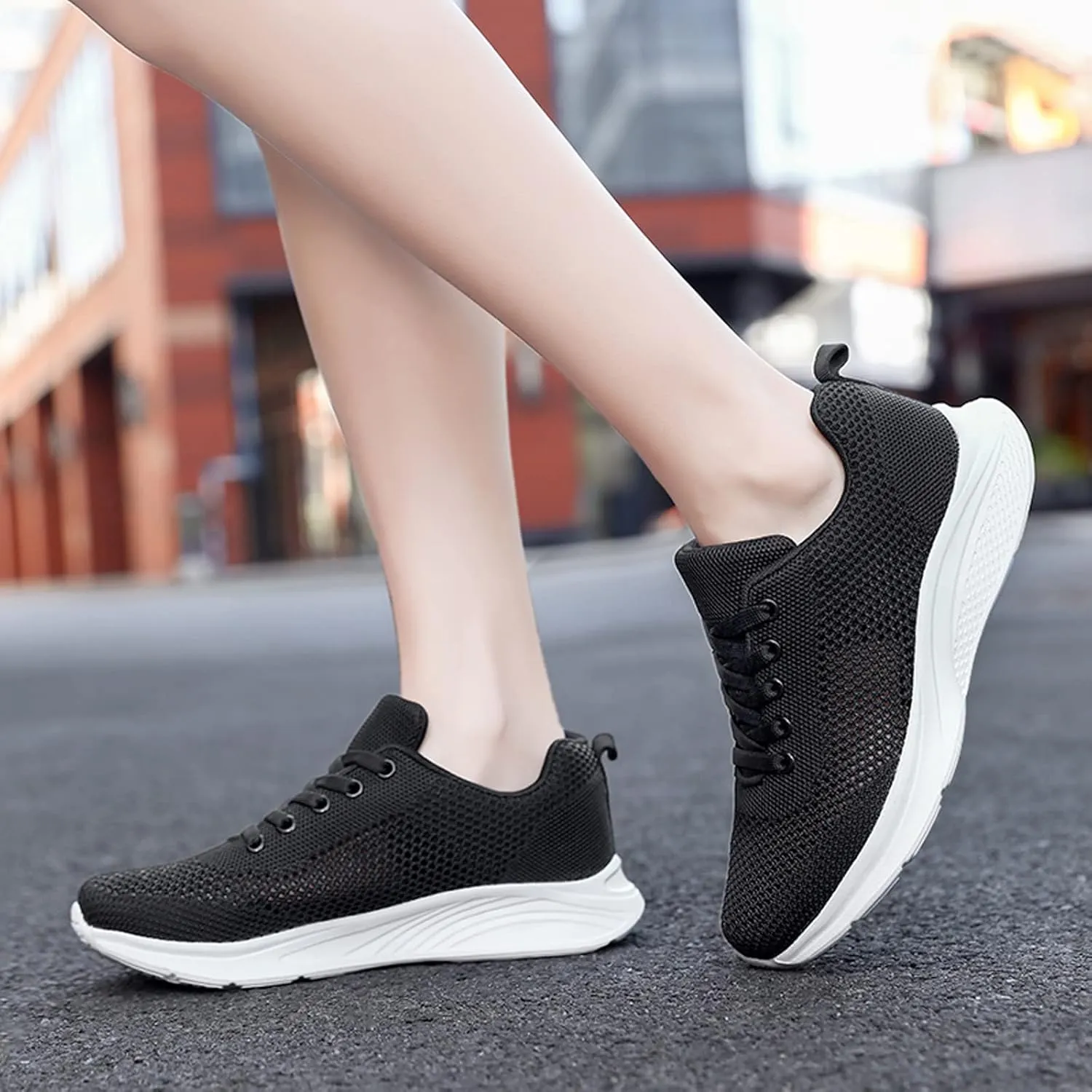 Womens White Tennis Shoes Black Sneakers for Women Men's Running Shoes Comfortable Dressy Slip on Black Loafers Women Platform Women's Sneakers with Arch Support