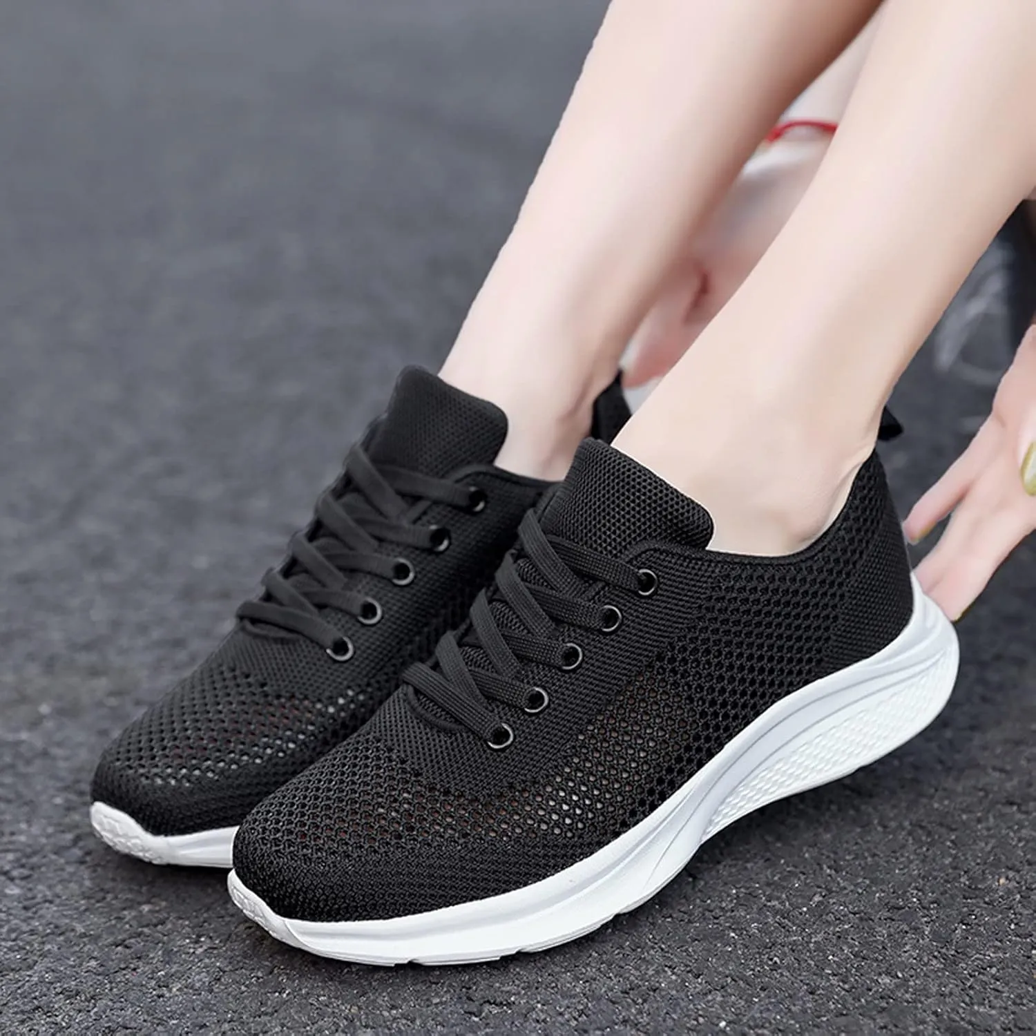 Womens White Tennis Shoes Black Sneakers for Women Men's Running Shoes Comfortable Dressy Slip on Black Loafers Women Platform Women's Sneakers with Arch Support