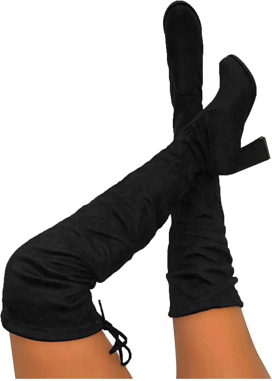 Womenyiaor Over the Knee Boots for Women, Platform Thigh High Boots Chunky Heel Knee High Boots Fashion Long Boot Round Toe Stretch Suede Over-the-Knee Boots Sexy Fall Boots