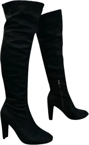 Womenyiaor Over the Knee Boots for Women, Platform Thigh High Boots Chunky Heel Knee High Boots Fashion Long Boot Round Toe Stretch Suede Over-the-Knee Boots Sexy Fall Boots