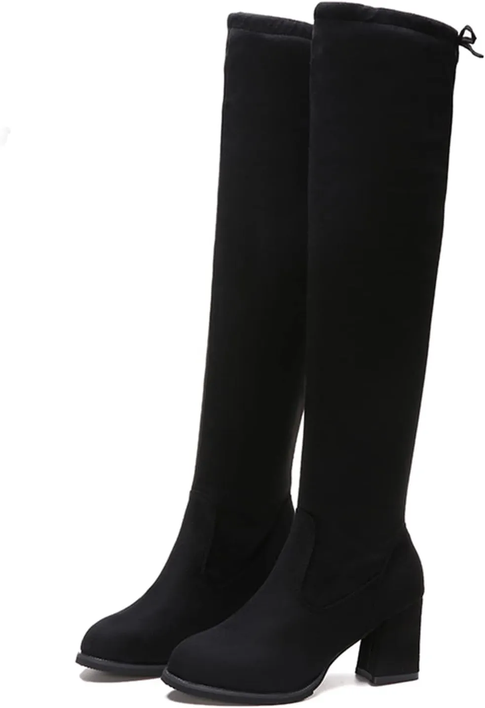 Womenyiaor Over the Knee Boots for Women, Platform Thigh High Boots Chunky Heel Knee High Boots Fashion Long Boot Round Toe Stretch Suede Over-the-Knee Boots Sexy Fall Boots