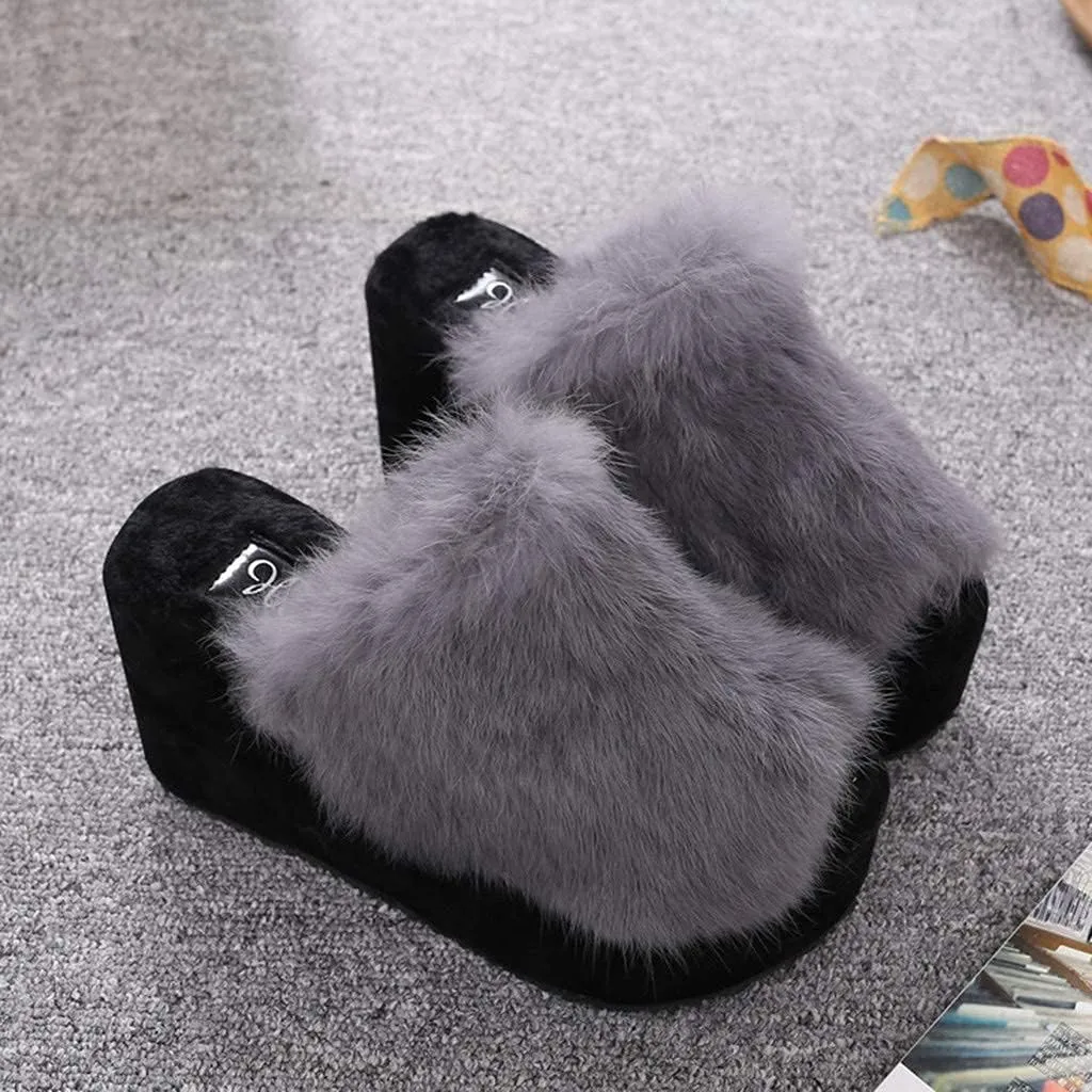ZBYY Plush Slippers for Women Fluffy Summer Open Toe Wedges House Slippers Indoor or Outdoor Platforms Slides Slipper