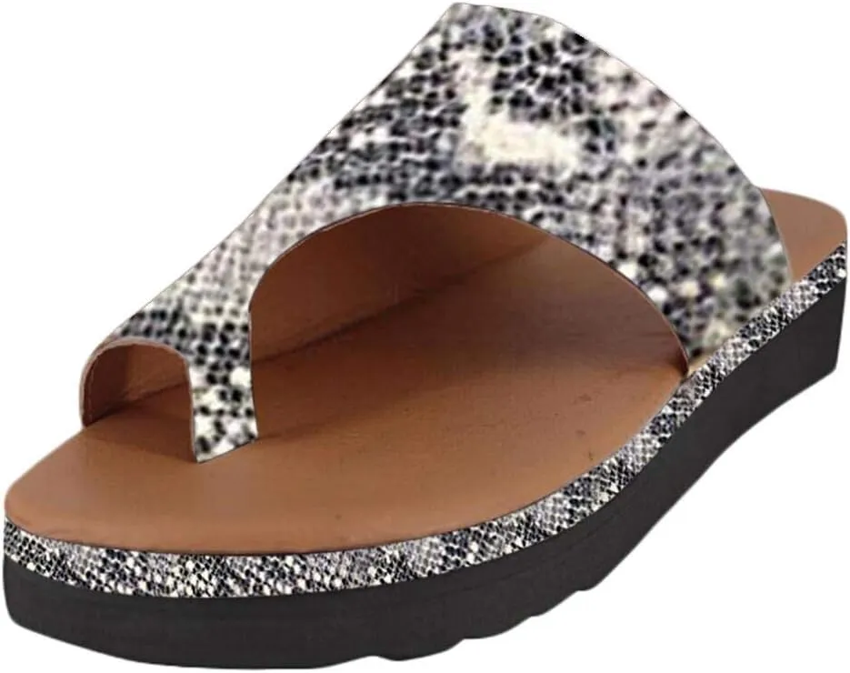 ZBYY Sandals for Womens Toe Ring Leopard Sandals Summer Dressy Beach Travel Flip Flop Slippers Flat Platform Sandals