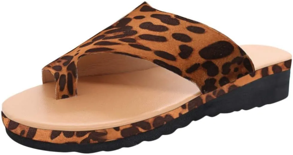 ZBYY Sandals for Womens Toe Ring Leopard Sandals Summer Dressy Beach Travel Flip Flop Slippers Flat Platform Sandals