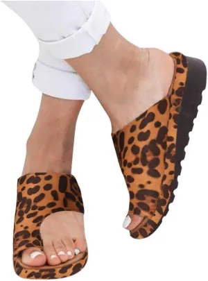 ZBYY Sandals for Womens Toe Ring Leopard Sandals Summer Dressy Beach Travel Flip Flop Slippers Flat Platform Sandals