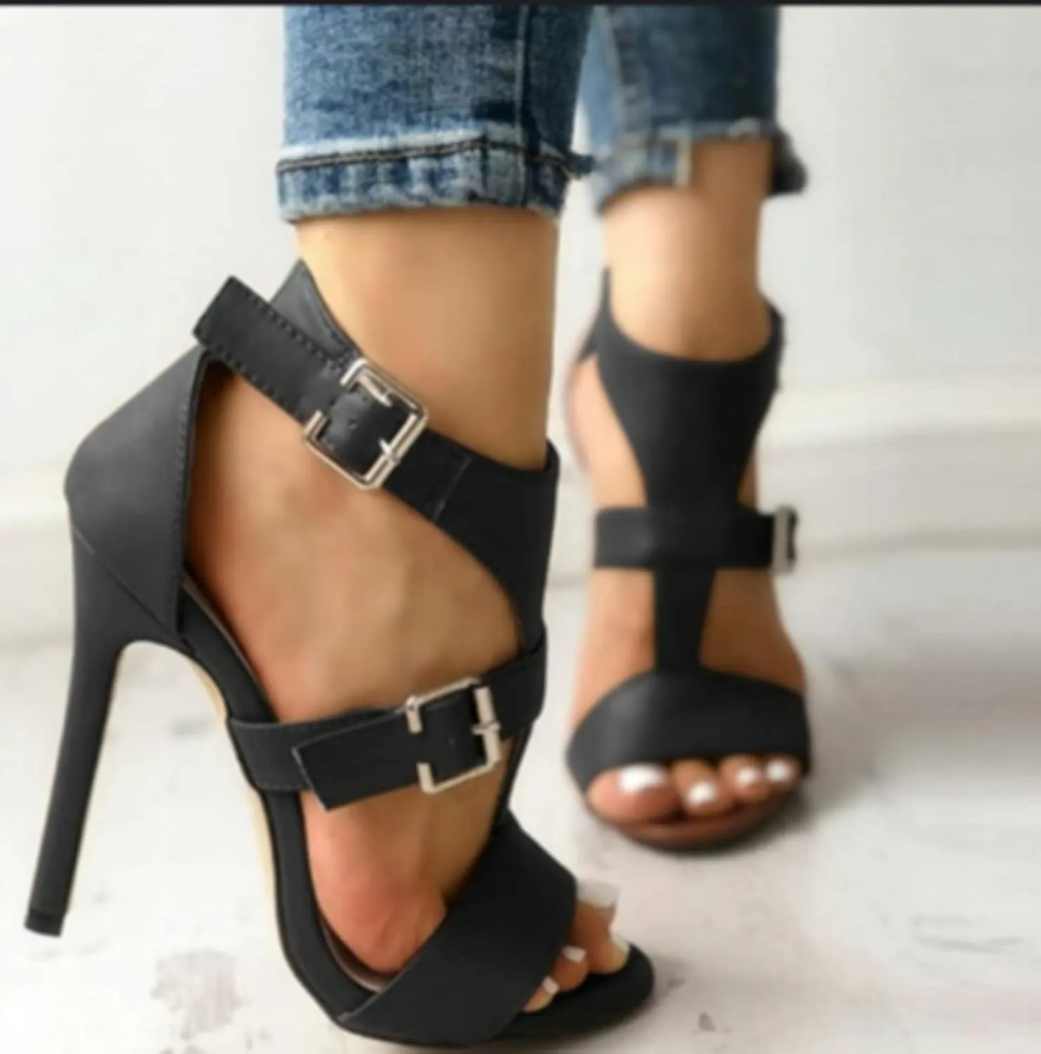 ZBYY Women's Ankle Straps Open Toe Stiletto High Heels Sandals Ankle Strap Wedding Dress High Pump Heeled Sandals