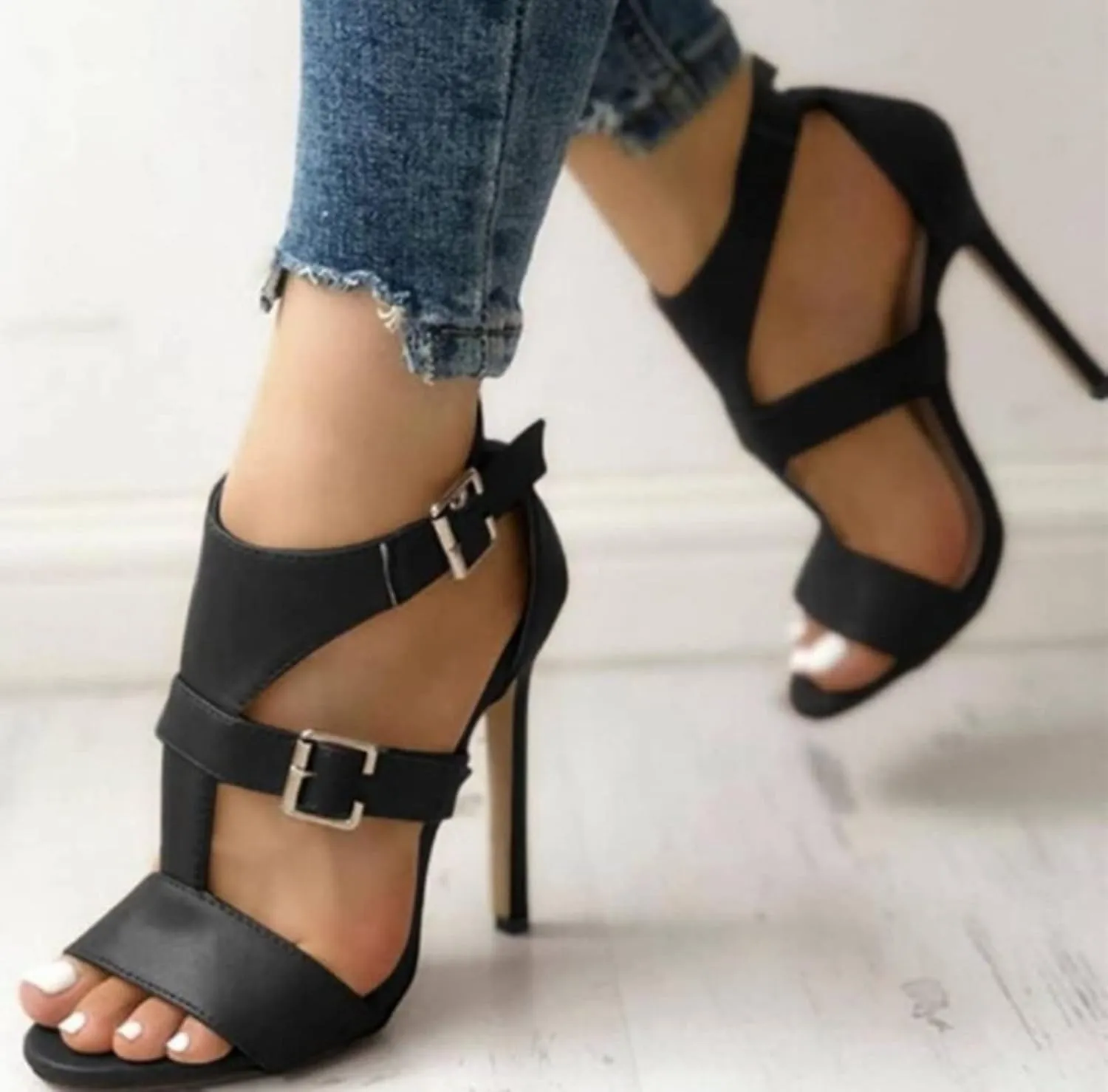 ZBYY Women's Ankle Straps Open Toe Stiletto High Heels Sandals Ankle Strap Wedding Dress High Pump Heeled Sandals