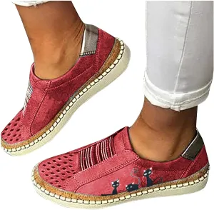 ZBYY Women's Canvas Casual Sneakers Cute Cat Printed Low Top Loafers Fashion Comfortable Slip On Flats Walking Shoes