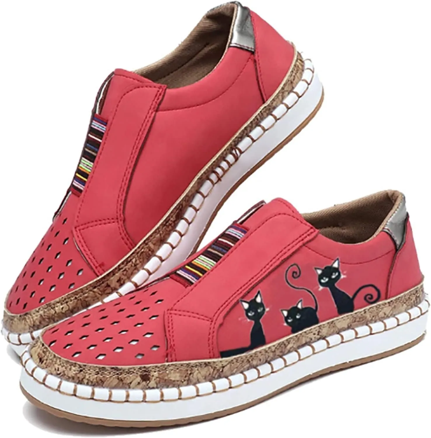 ZBYY Women's Canvas Casual Sneakers Cute Cat Printed Low Top Loafers Fashion Comfortable Slip On Flats Walking Shoes