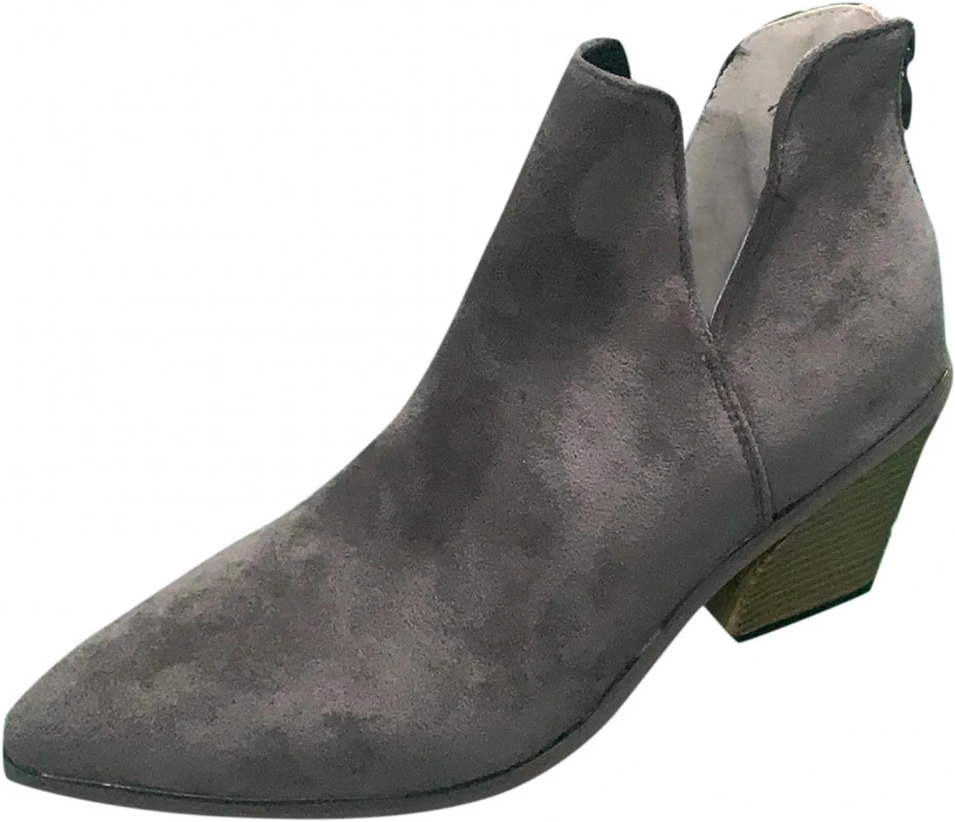 ZBYY Womens Cutout Pointed Toe Ankle Boots Chunky Stacked Heel V Cut Back Zipper Booties Mid Heel Ankle Boots