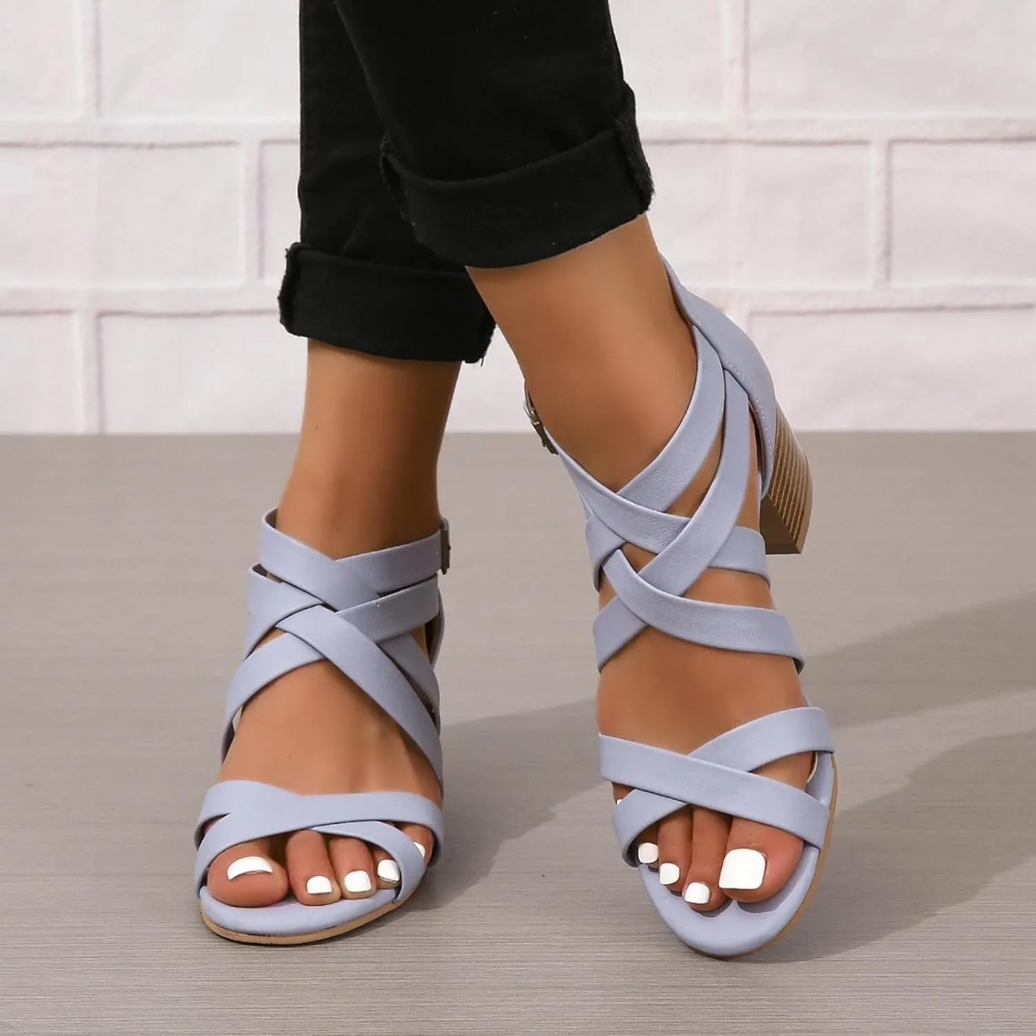 ZBYY Women's Low Chunky Heels Dress Pump Open Toe Cross Ankle Strap Wedding Block Heeled Sandals