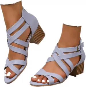 ZBYY Women's Low Chunky Heels Dress Pump Open Toe Cross Ankle Strap Wedding Block Heeled Sandals