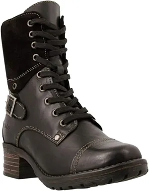 ZBYY Women's Military Combat Boots Lace Up Ankle High Low Chunky Heel Boots Pockets Buckle Strap Mid Ankle Boots