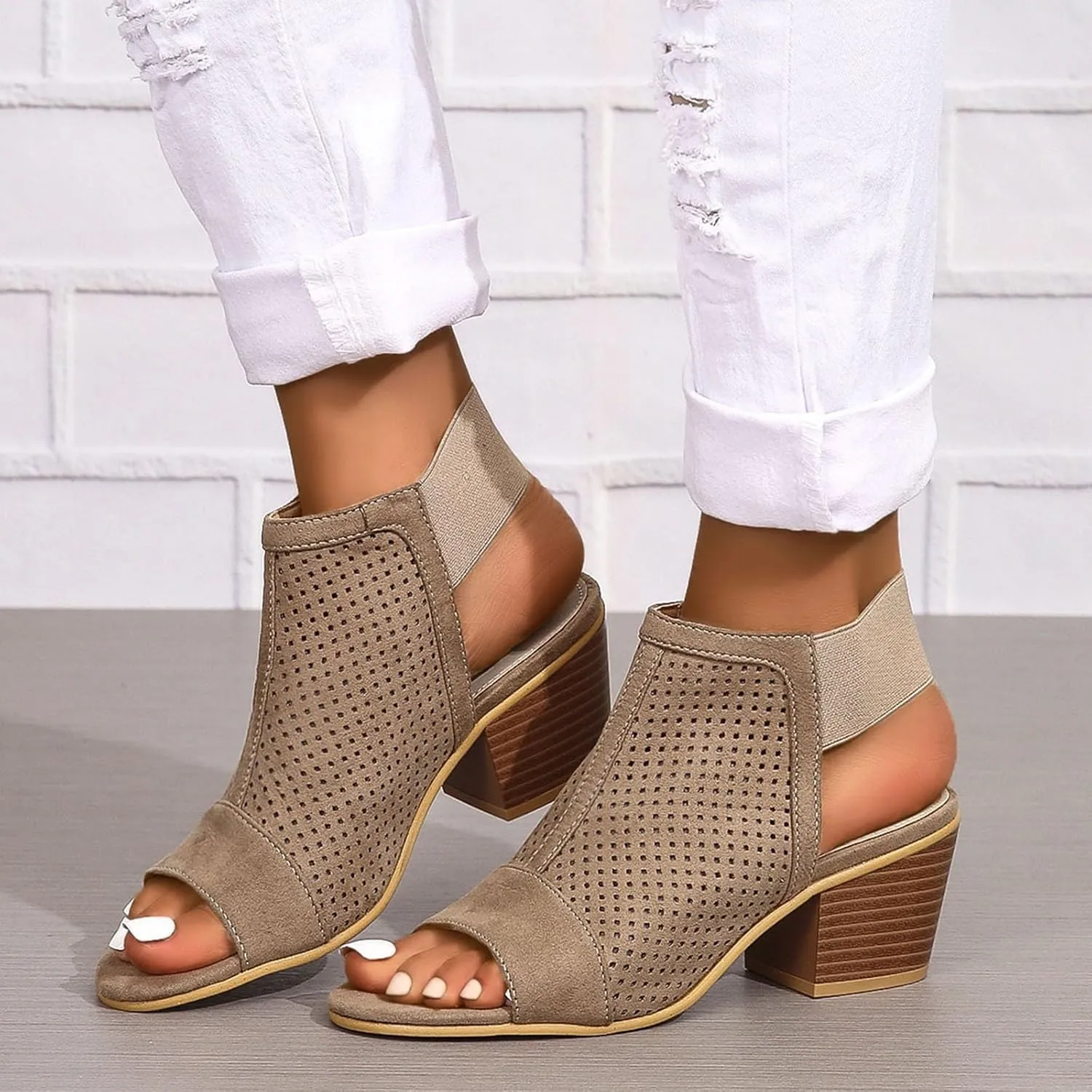 ZSpzx Block Heel Sandals for Women,Comfortable Open Toe Low Chunky Heels Dress Women Boots Cutout Ankle Strap High Heeled Womens Hollow Out Sandal Summer Party Women's Cut Out Booties For Daily Wear