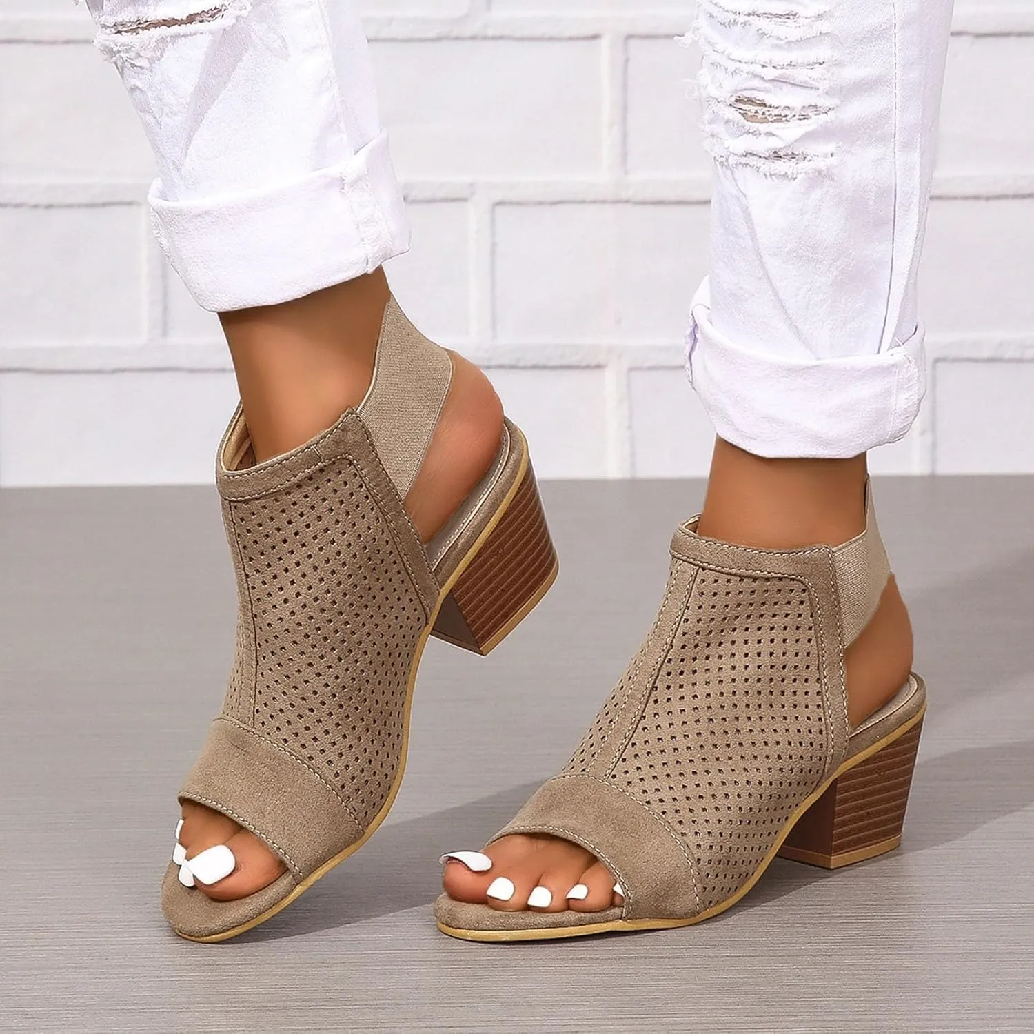 ZSpzx Block Heel Sandals for Women,Comfortable Open Toe Low Chunky Heels Dress Women Boots Cutout Ankle Strap High Heeled Womens Hollow Out Sandal Summer Party Women's Cut Out Booties For Daily Wear