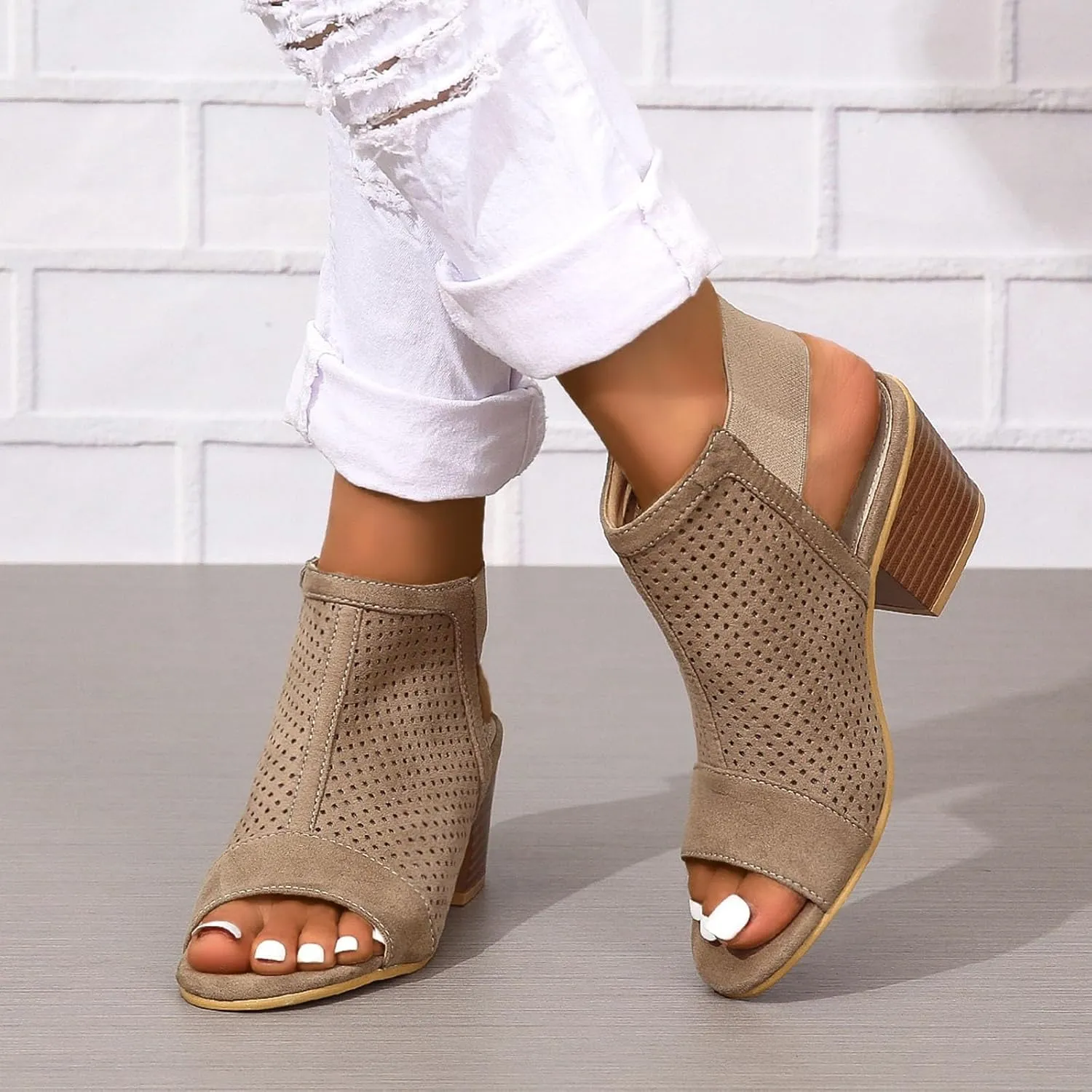 ZSpzx Block Heel Sandals for Women,Comfortable Open Toe Low Chunky Heels Dress Women Boots Cutout Ankle Strap High Heeled Womens Hollow Out Sandal Summer Party Women's Cut Out Booties For Daily Wear