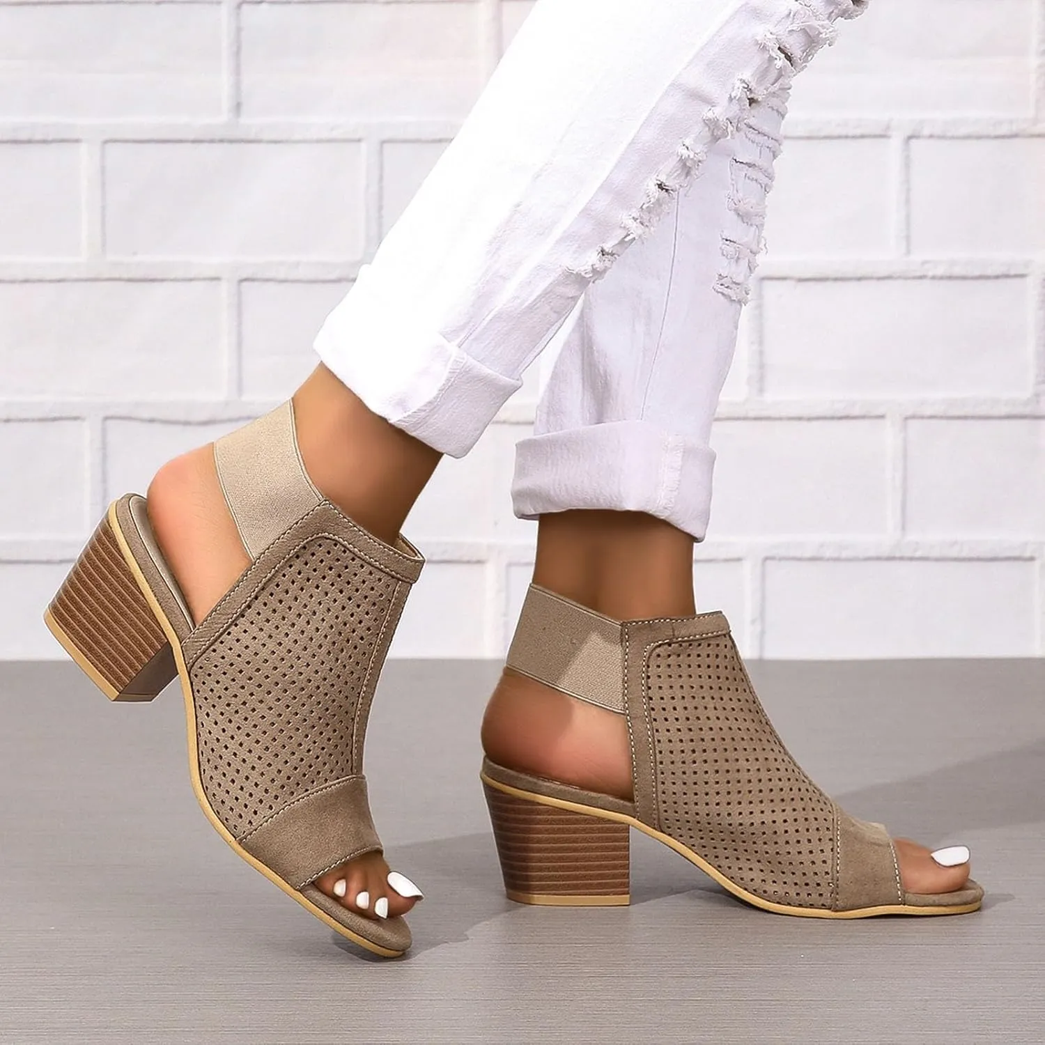 ZSpzx Block Heel Sandals for Women,Comfortable Open Toe Low Chunky Heels Dress Women Boots Cutout Ankle Strap High Heeled Womens Hollow Out Sandal Summer Party Women's Cut Out Booties For Daily Wear