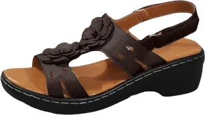 ZSpzx Women's Orthopedic Sandals with Arch Support Mid Heels Ankle Straps Open Toe Hollow Out Comfortable Flowers Sandal Dressy Summer Womens Wedge Walking Wedges Low Heel Shoes