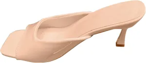 ZSpzx Women's Square Open Toe Heels Sandals Low Block Stiletto Heeled Sandal Slip on Mules Comfortable Casual Dress Sexy Shoes for Women Dressy Summer Slides Slippers for Work Party Wedding